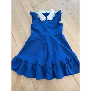 Janie and Jack Girls Blue Peter Pan Collar Lace Trim Ruffle Ponte Dress Size 6